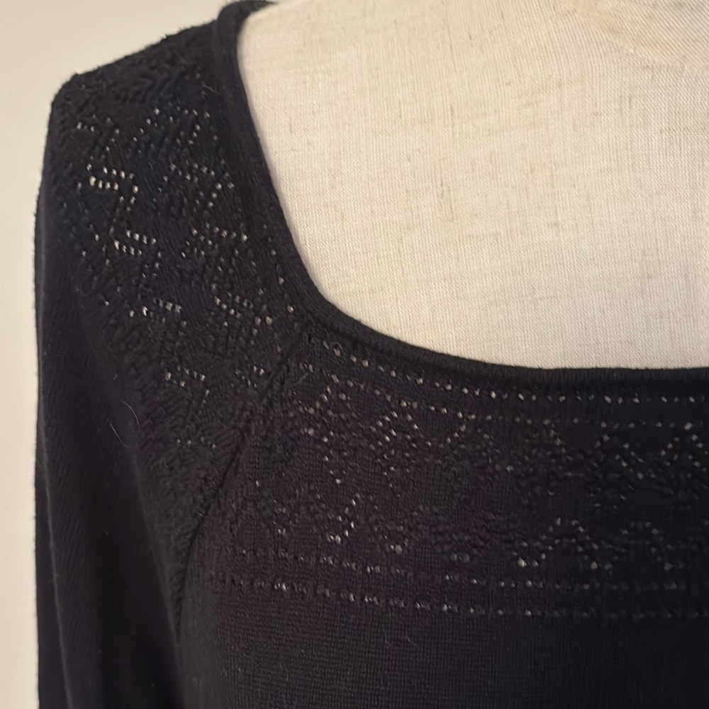 Style & Co Black Crew Neck Sweater Lightweight Knit w/removable scarf - Picture 7 of 8